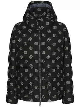Dolce & Gabbana пуховик с капюшоном и логотипом, черный