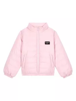 Dolce & Gabbana пуховик с нашивкой-логотипом, розовый
