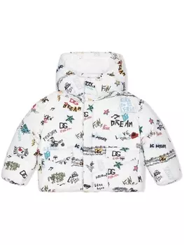 Dolce & Gabbana пуховик с принтом, белый
