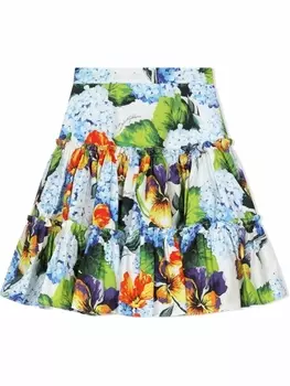 Dolce & Gabbana ярусная юбка с цветочным принтом, синий