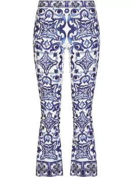 Dolce & Gabbana расклешенные брюки с принтом Majolica, синий