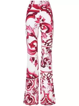 Dolce & Gabbana расклешенные брюки с принтом Majolica, белый