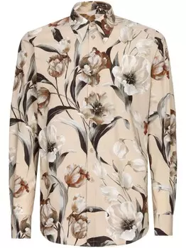 Dolce & Gabbana рубашка из поплина с цветочным принтом, нейтральный цвет