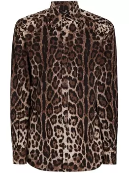 Dolce & Gabbana рубашка с леопардовым принтом, коричневый