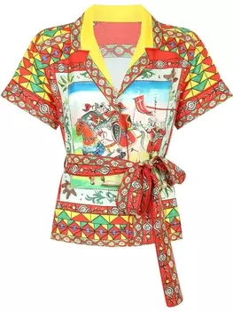 Dolce & Gabbana рубашка с поясом и принтом Carretto, синий