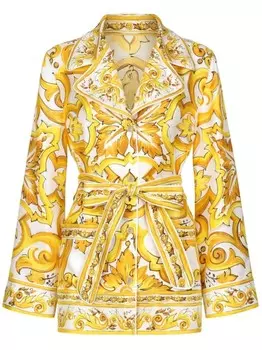 Dolce & Gabbana рубашка с поясом и принтом Majolica, желтый