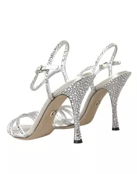 Dolce & Gabbana Сандалии на каблуке с кристаллами из вискозы Женская обувь, серебро