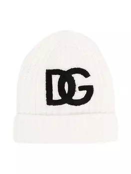 Dolce & Gabbana шапка бини в рубчик с логотипом, белый
