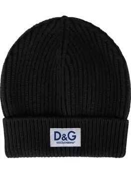 Dolce & Gabbana шапка бини в рубчик с нашивкой-логотипом, черный