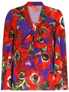 Dolce & Gabbana шелковая блузка с цветочным принтом, красный