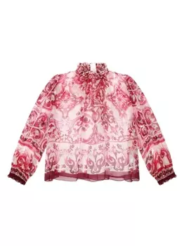 Dolce & Gabbana шелковая блузка с принтом Majolica, красный
