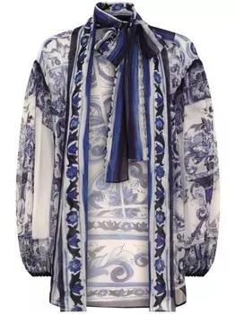 Dolce & Gabbana шелковая блузка с завязками, синий