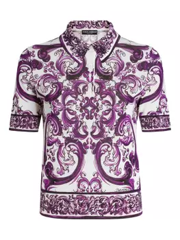 Dolce & Gabbana шелковая рубашка поло с принтом Majolica, белый