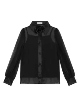 Dolce & Gabbana шелковая рубашка с цветочной аппликацией, черный