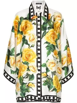 Dolce & Gabbana шелковая рубашка с цветочным принтом, белый