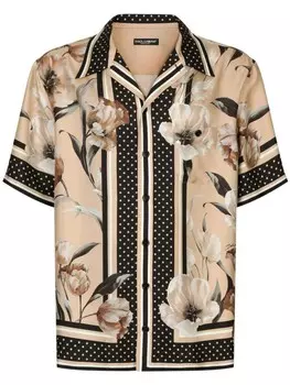 Dolce & Gabbana шелковая рубашка с цветочным принтом, коричневый