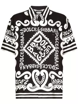 Dolce & Gabbana шелковая рубашка с короткими рукавами и принтом, черный