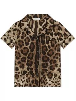 Dolce & Gabbana шелковая рубашка с леопардовым принтом, коричневый