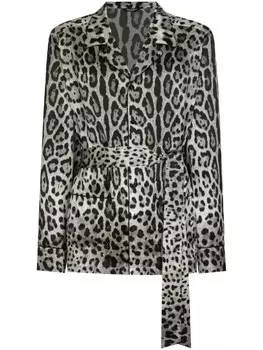 Dolce & Gabbana шелковая рубашка с леопардовым принтом, черный