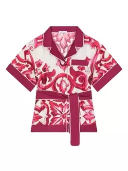 Dolce & Gabbana шелковая рубашка с принтом Majolica, белый