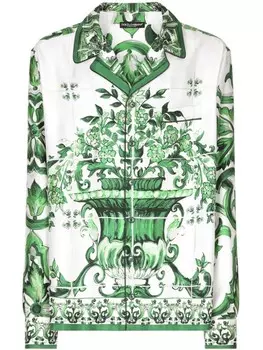 Dolce & Gabbana шелковая рубашка с принтом Majolica, белый