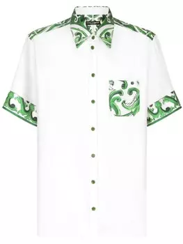 Dolce & Gabbana шелковая рубашка с принтом Majolica, белый