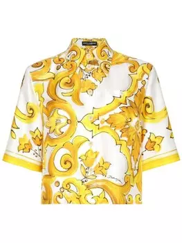 Dolce & Gabbana шелковая рубашка с принтом Majolica, желтый