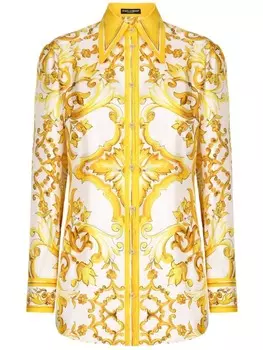 Dolce & Gabbana шелковая рубашка с принтом Majolica, желтый