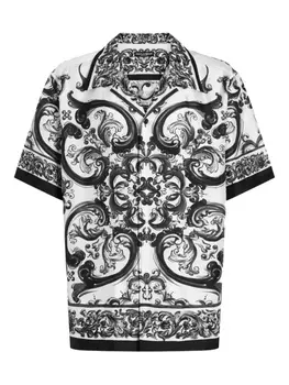 Dolce & Gabbana шелковая рубашка с принтом Majolica, белый