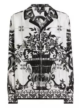 Dolce & Gabbana шелковая рубашка с принтом Majolica, белый