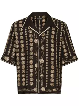 Dolce & Gabbana шелковая рубашка с принтом Monete, черный