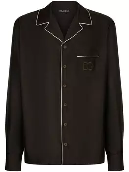 Dolce & Gabbana шелковая рубашка с вышитым логотипом DG, коричневый