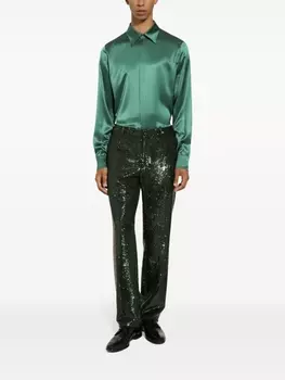 Dolce & Gabbana шелковая рубашка с заостренным воротником, зеленый