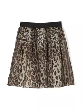 Dolce & Gabbana шелковая юбка с леопардовым принтом, коричневый