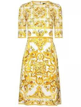 Dolce & Gabbana шелковое платье Majolica, желтый