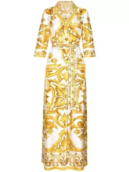 Dolce & Gabbana шелковое платье макси Majolica, желтый