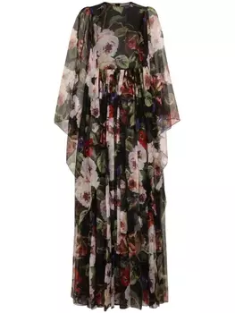 Dolce & Gabbana шелковое платье макси с цветочным принтом, черный