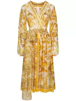 Dolce & Gabbana шелковое платье миди Majolica с запахом, желтый
