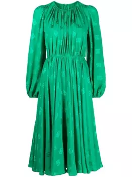 Dolce & Gabbana шелковое платье миди с логотипом, зеленый