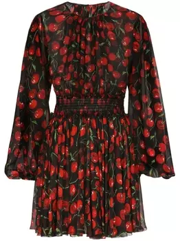 Dolce & Gabbana шелковое платье мини с принтом, черный