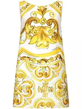 Dolce & Gabbana шелковое платье мини с принтом Majolica, желтый