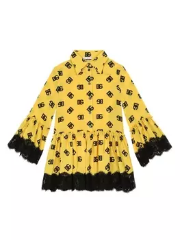 Dolce & Gabbana шелковое платье-рубашка с принтом DG, желтый