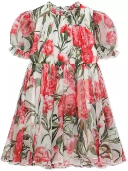 Dolce & Gabbana шелковое платье с цветочным принтом, белый