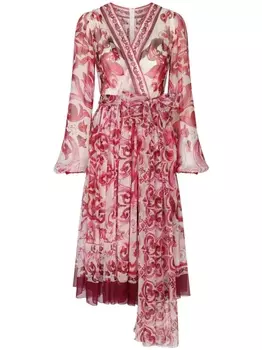 Dolce & Gabbana шелковое платье с графичным принтом, красный