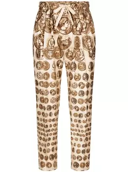 Dolce & Gabbana шелковые брюки с графичным принтом, нейтральный цвет