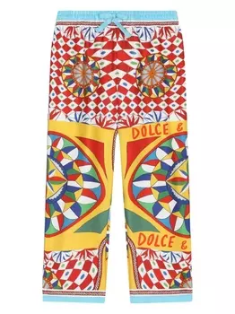 Dolce & Gabbana шелковые брюки с принтом Carretto, красный