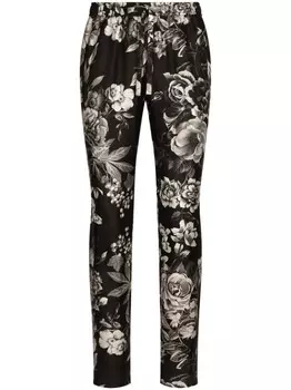 Dolce & Gabbana шелковые спортивные брюки с цветочным принтом, черный
