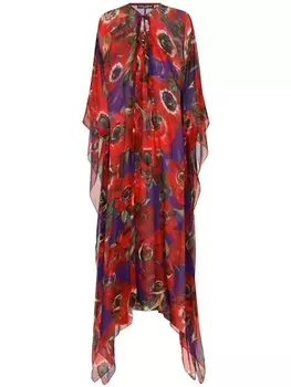 Dolce & Gabbana шелковый кафтан с цветочным принтом, красный