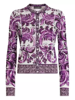 Dolce & Gabbana шелковый кардиган с принтом Majolica, белый