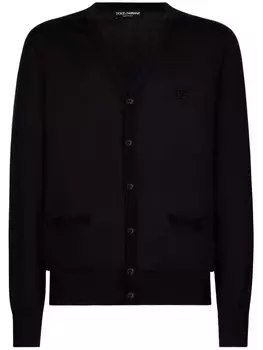 Dolce & Gabbana шелковый кардиган с вышитым логотипом, синий